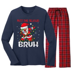 Rizz The Season Bruh Christmas Rizzmas Santa Claus Rizzler Women's Long Sleeve Flannel Pajama Set 