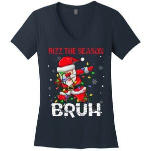 Rizz The Season Bruh Christmas Rizzmas Santa Claus Rizzler Women's V-Neck T-Shirt