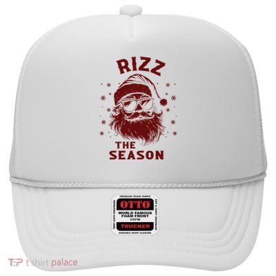 Rizz The Season Funny Santa Claus Christmas High Crown Mesh Back Trucker Hat