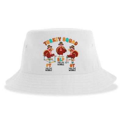 Retro Turkey Squad Thanksgiving SLP OT PT Therapy Team Sustainable Bucket Hat