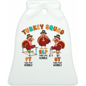 Retro Turkey Squad Thanksgiving SLP OT PT Therapy Team Ceramic Bell Ornament