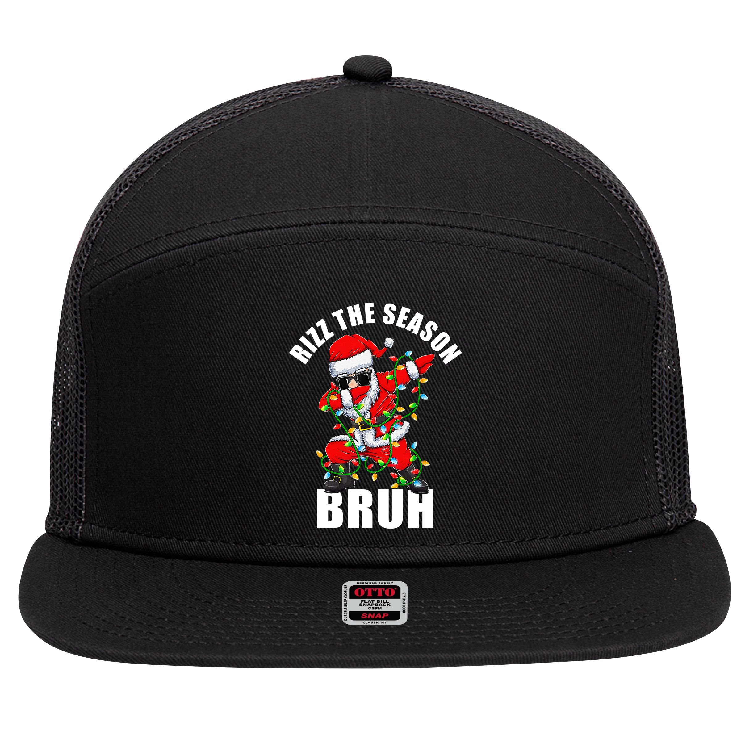 Rizz The Season Bruh Christmas Rizzmas Santa Claus 7 Panel Mesh Trucker Snapback Hat