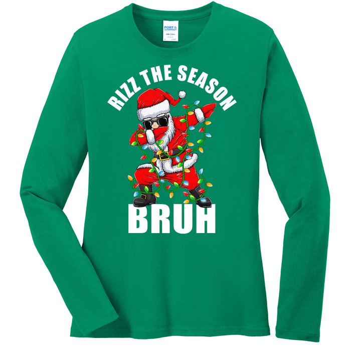 Rizz The Season Bruh Christmas Rizzmas Santa Claus Ladies Long Sleeve Shirt