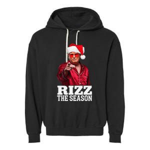 Rizz The Season Funny Trump Christmas Santa Pajama Garment-Dyed Fleece Hoodie