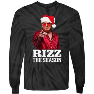 Rizz The Season Funny Trump Christmas Santa Pajama Tie-Dye Long Sleeve Shirt