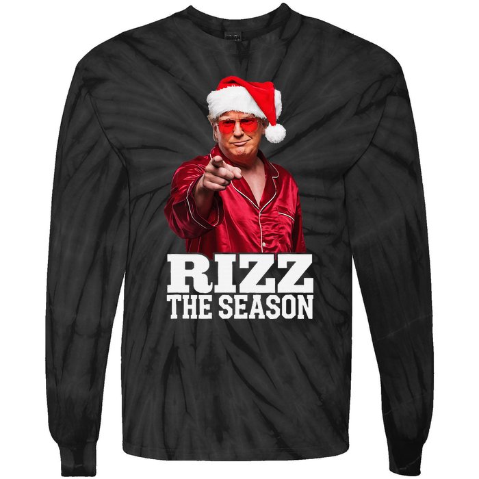 Rizz The Season Funny Trump Christmas Santa Pajama Tie-Dye Long Sleeve Shirt