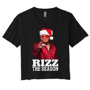 Rizz The Season Funny Trump Christmas Santa Pajama Women's Crop Top Tee