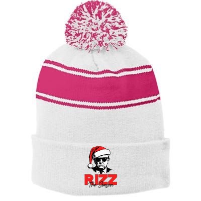 Rizz The Season Christmas Humorous Trump 2024 Santa Rizzler Stripe Pom Pom Beanie