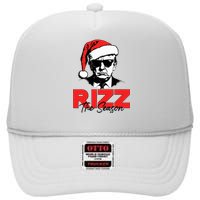 Rizz The Season Christmas Humorous Trump 2024 Santa Rizzler High Crown Mesh Back Trucker Hat