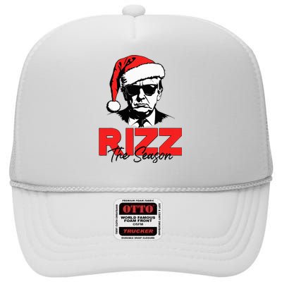 Rizz The Season Christmas Humorous Trump 2024 Santa Rizzler High Crown Mesh Back Trucker Hat