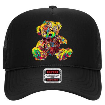 Rainbow Toy Stuffed Bear High Crown Mesh Back Trucker Hat