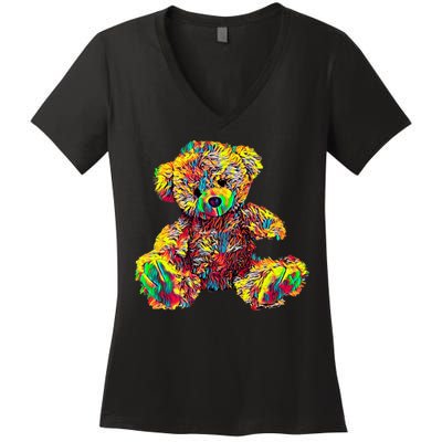 Rainbow Toy Stuffed Bear Women's V-Neck T-Shirt