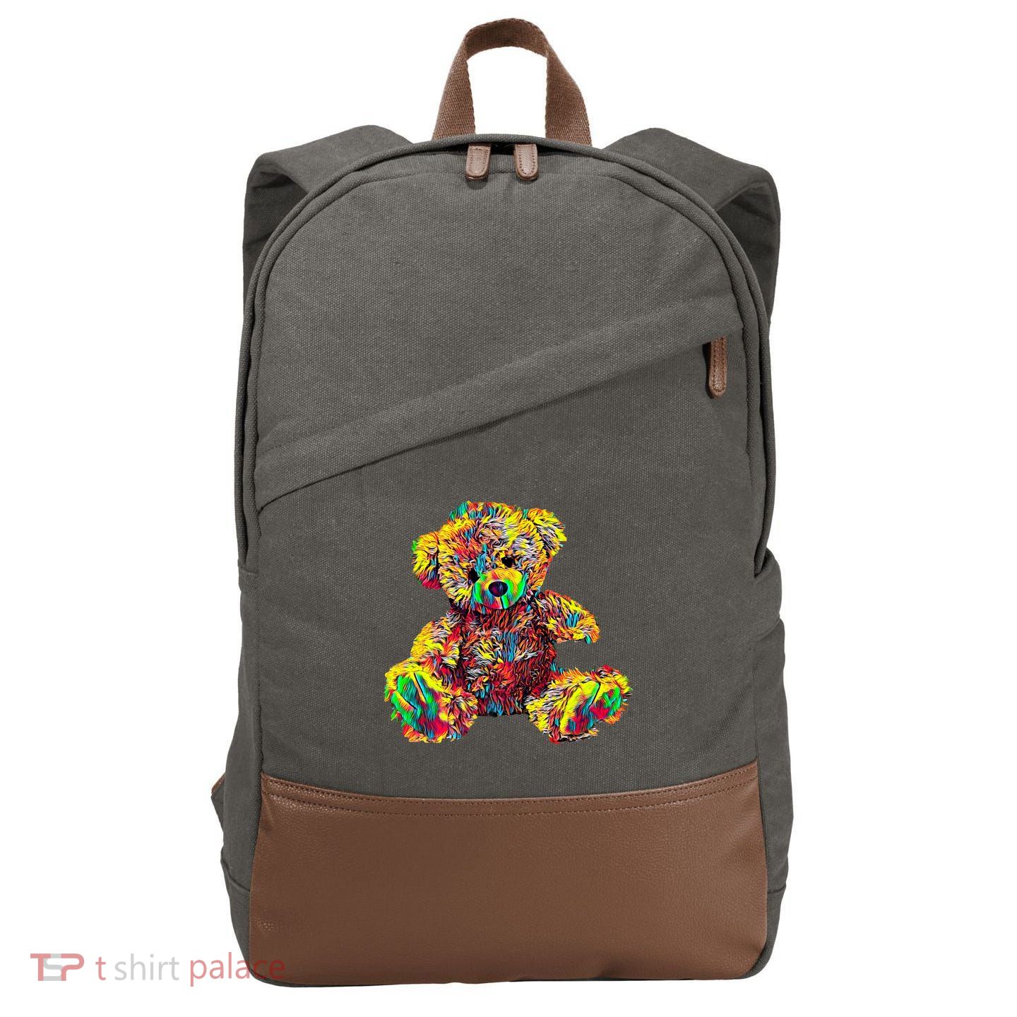 Rainbow Toy Stuffed Bear Cotton Canvas Backpack