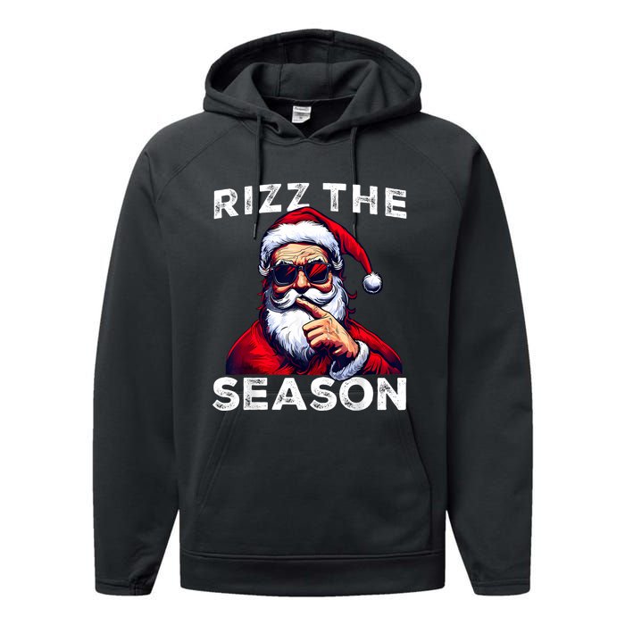 Rizz The Season Funny Santa Joke White Elephant Christmas Performance Fleece Hoodie