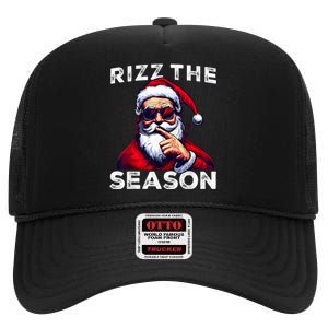 Rizz The Season Funny Santa Joke White Elephant Christmas High Crown Mesh Back Trucker Hat