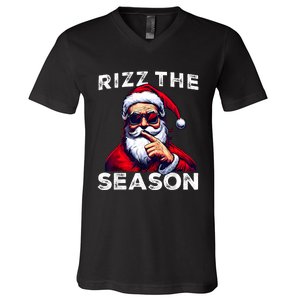 Rizz The Season Funny Santa Joke White Elephant Christmas V-Neck T-Shirt