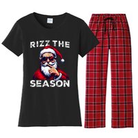 Rizz The Season Funny Santa Joke White Elephant Christmas Women's Flannel Pajama Set