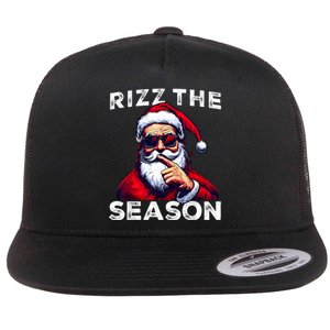 Rizz The Season Funny Santa Joke White Elephant Christmas Flat Bill Trucker Hat