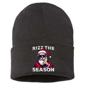 Rizz The Season Funny Santa Joke White Elephant Christmas Sustainable Knit Beanie