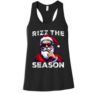 Rizz The Season Funny Santa Joke White Elephant Christmas Women's Racerback Tank