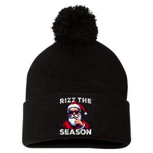 Rizz The Season Funny Santa Joke White Elephant Christmas Pom Pom 12in Knit Beanie