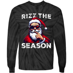 Rizz The Season Funny Santa Joke White Elephant Christmas Tie-Dye Long Sleeve Shirt