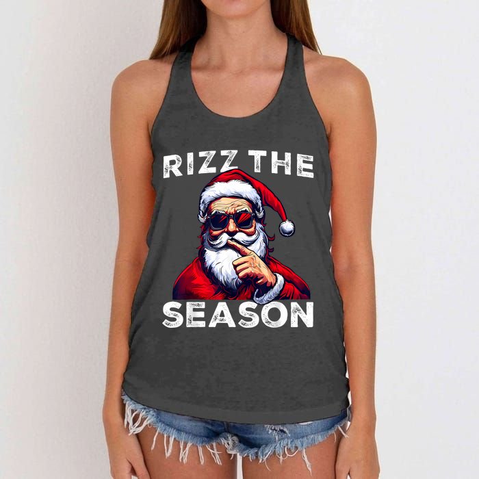 Rizz The Season Funny Santa Joke White Elephant Christmas Women's Knotted Racerback Tank