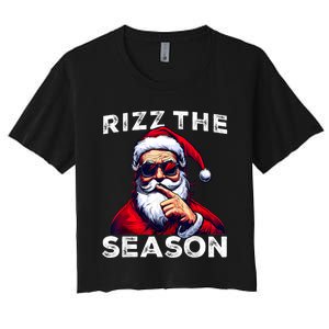 Rizz The Season Funny Santa Joke White Elephant Christmas Women's Crop Top Tee