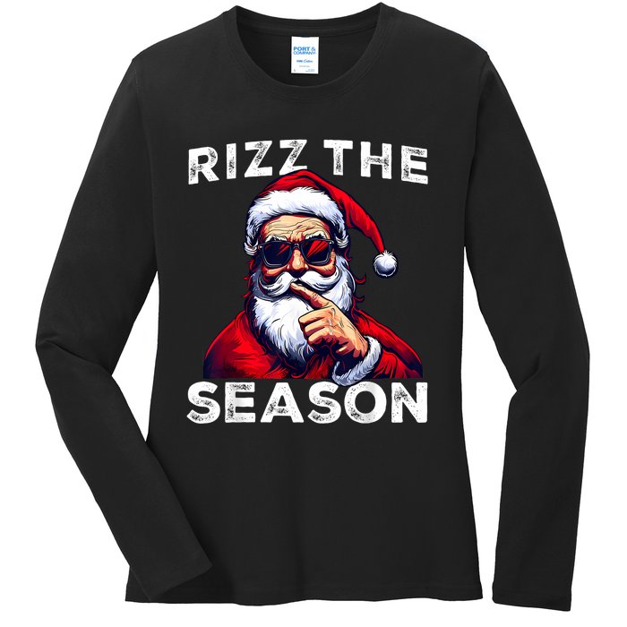 Rizz The Season Funny Santa Joke White Elephant Christmas Ladies Long Sleeve Shirt