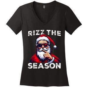 Rizz The Season Funny Santa Joke White Elephant Christmas Women's V-Neck T-Shirt