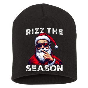 Rizz The Season Funny Santa Joke White Elephant Christmas Short Acrylic Beanie