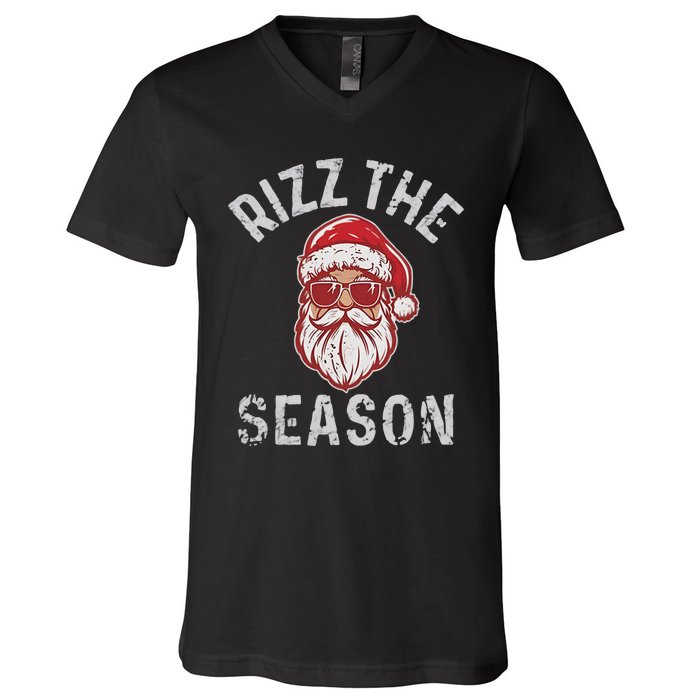 Rizz The Season Funny Santa Claus Christmas V-Neck T-Shirt