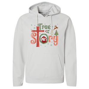 Retro True Story Jesus Christmas Nativity Scene Christian Performance Fleece Hoodie