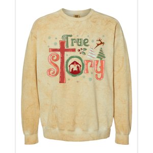 Retro True Story Jesus Christmas Nativity Scene Christian Colorblast Crewneck Sweatshirt