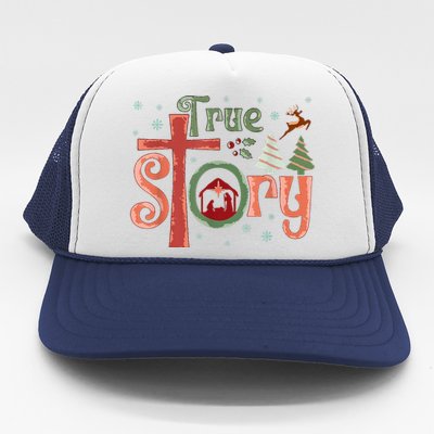 Retro True Story Jesus Christmas Nativity Scene Christian Trucker Hat