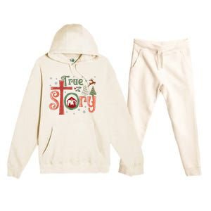 Retro True Story Jesus Christmas Nativity Scene Christian Premium Hooded Sweatsuit Set