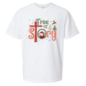 Retro True Story Jesus Christmas Nativity Scene Christian Sueded Cloud Jersey T-Shirt