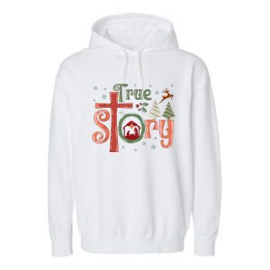 Retro True Story Jesus Christmas Nativity Scene Christian Garment-Dyed Fleece Hoodie