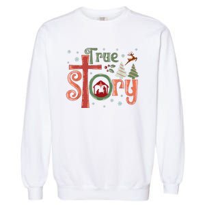 Retro True Story Jesus Christmas Nativity Scene Christian Garment-Dyed Sweatshirt