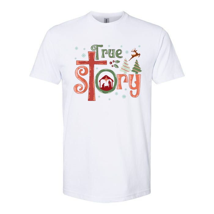 Retro True Story Jesus Christmas Nativity Scene Christian Softstyle CVC T-Shirt