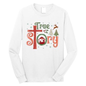 Retro True Story Jesus Christmas Nativity Scene Christian Long Sleeve Shirt