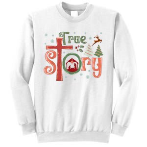 Retro True Story Jesus Christmas Nativity Scene Christian Sweatshirt