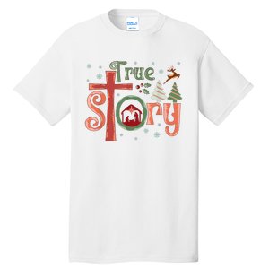 Retro True Story Jesus Christmas Nativity Scene Christian Tall T-Shirt