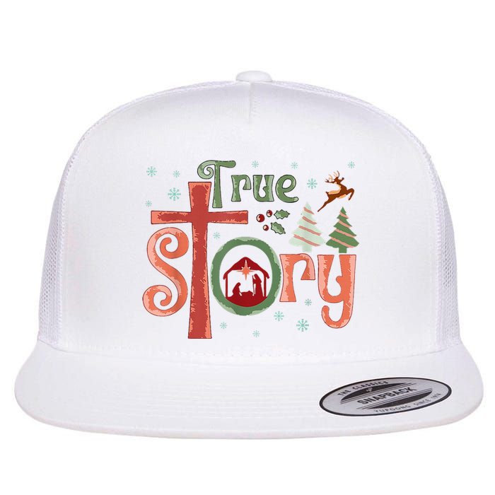 Retro True Story Jesus Christmas Nativity Scene Christian Flat Bill Trucker Hat