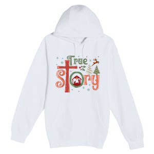 Retro True Story Jesus Christmas Nativity Scene Christian Premium Pullover Hoodie