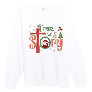 Retro True Story Jesus Christmas Nativity Scene Christian Premium Crewneck Sweatshirt