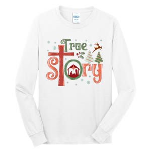 Retro True Story Jesus Christmas Nativity Scene Christian Tall Long Sleeve T-Shirt