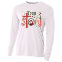 Retro True Story Jesus Christmas Nativity Scene Christian Cooling Performance Long Sleeve Crew