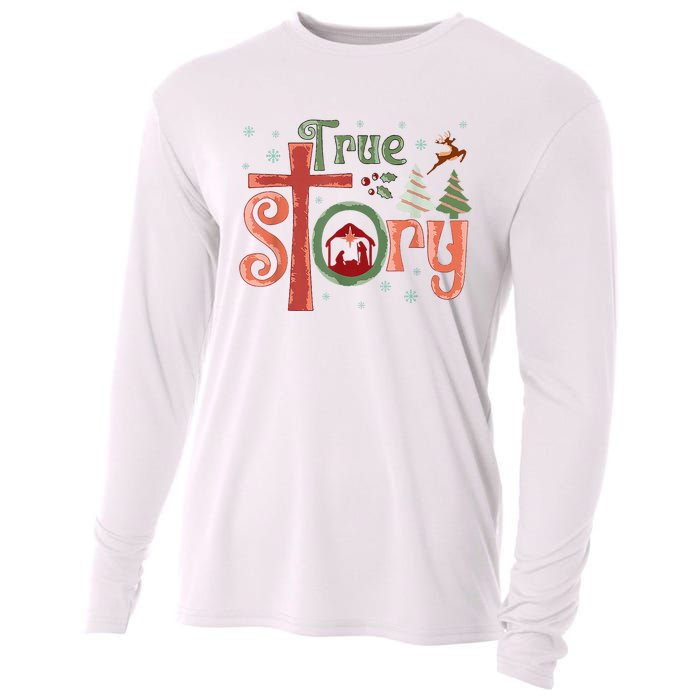 Retro True Story Jesus Christmas Nativity Scene Christian Cooling Performance Long Sleeve Crew