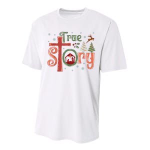 Retro True Story Jesus Christmas Nativity Scene Christian Performance Sprint T-Shirt